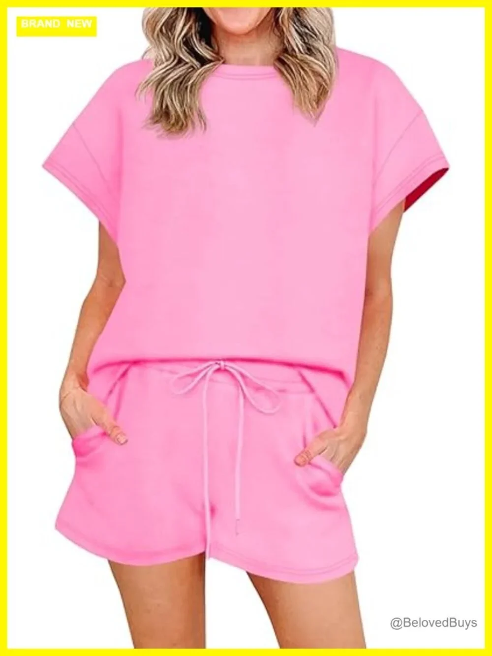 2 Piece Lounge Set Summer Short Sleeve Top and Shorts Sets Travel Outfits